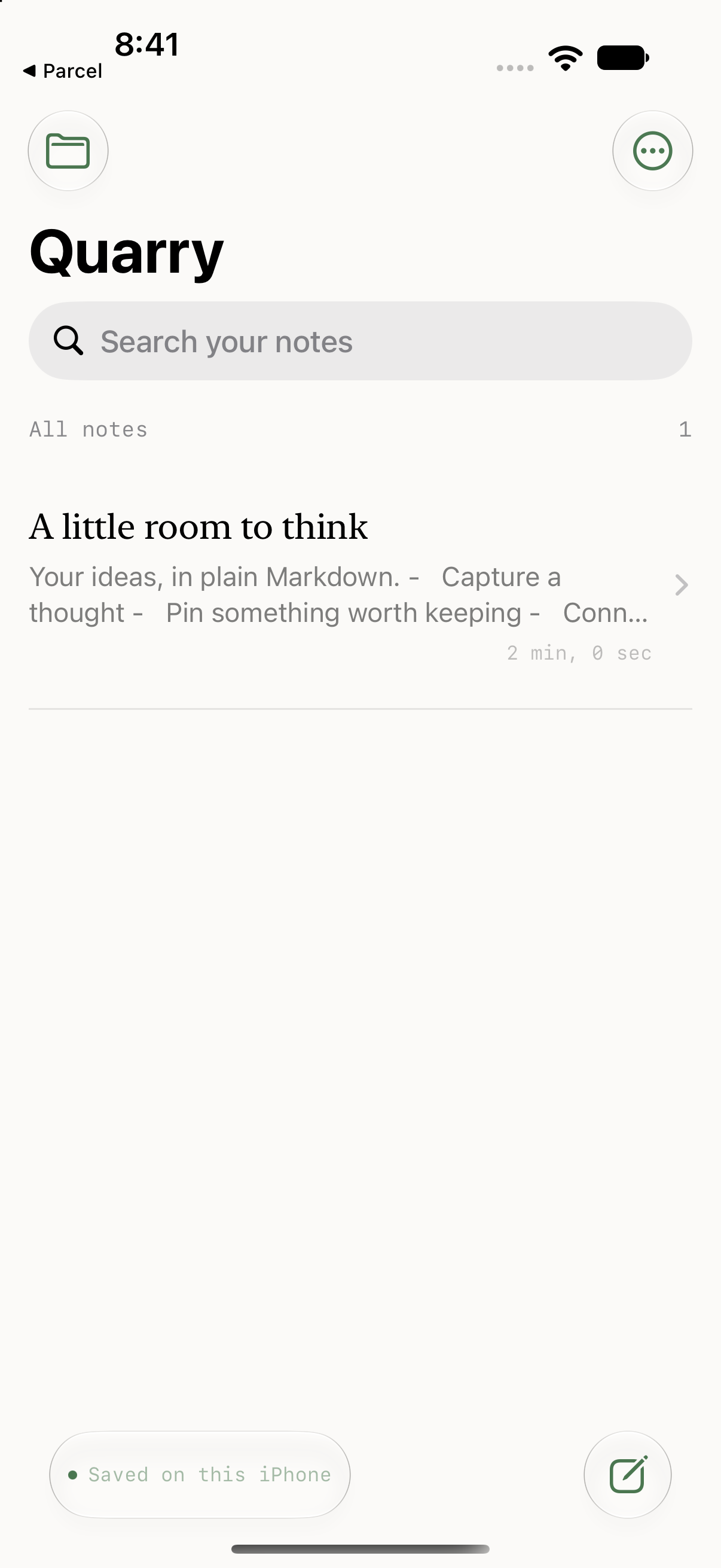 Quarry on iPhone: library with a sample Markdown note