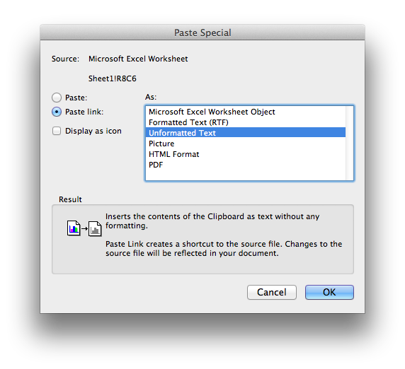 Paste Special Excel to Word